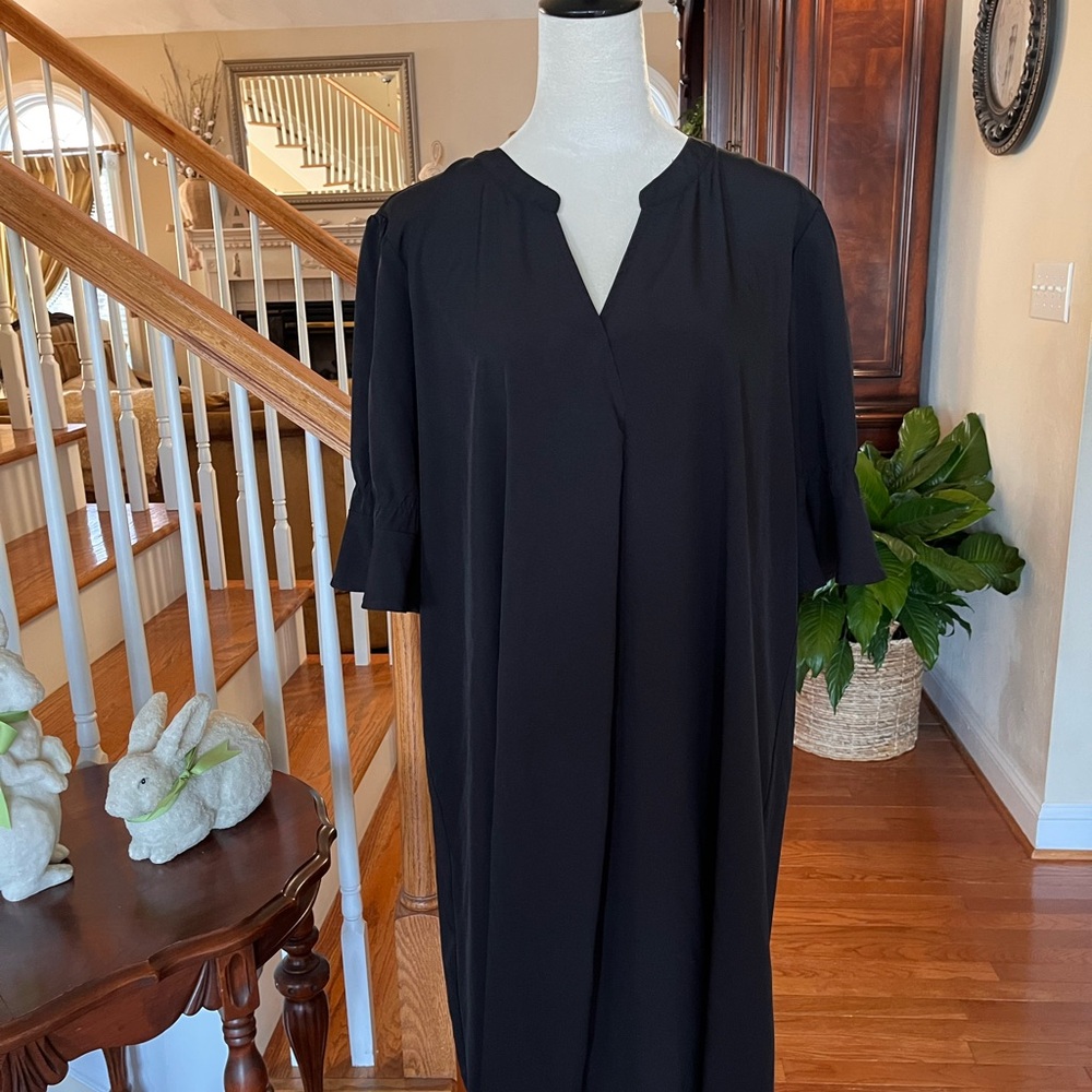 Amazon Black Midi Dress with Short Ruffled Sleeves